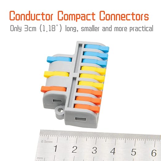 5Pcs Lever Wire Connectors, 3 in 9 Out Quick Wiring Cable Electrical Connector Compact Push-in Conductor Terminal Block for 24-12 AWG