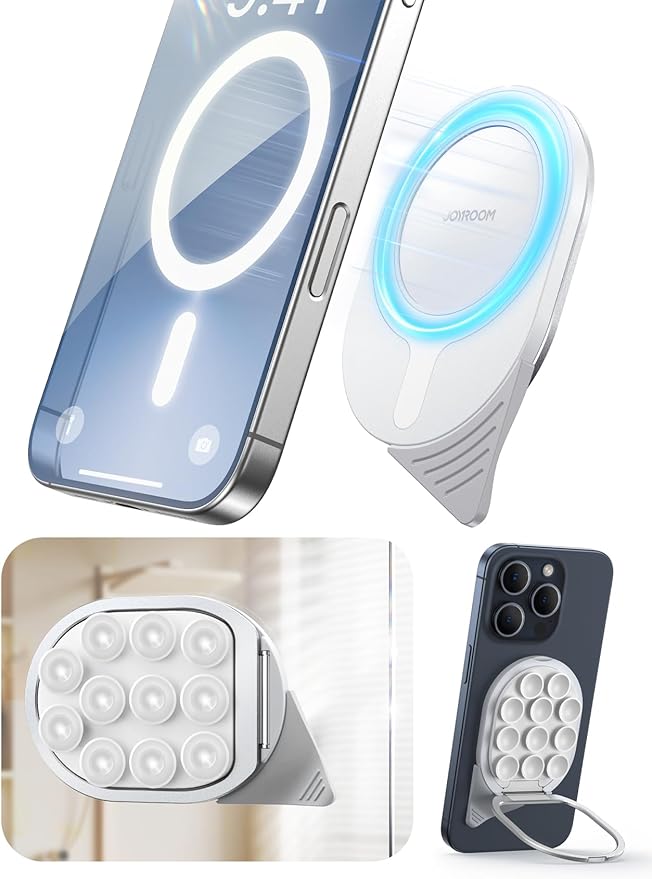 JOYROOM Suction Cup Phone Mount, Magsafe Phone Grip with Pull Ring, Phone Suction Grip for iPhone Samsung Android, Cell Phone Grip Holder for Creators, Selfies, Fitness(White)