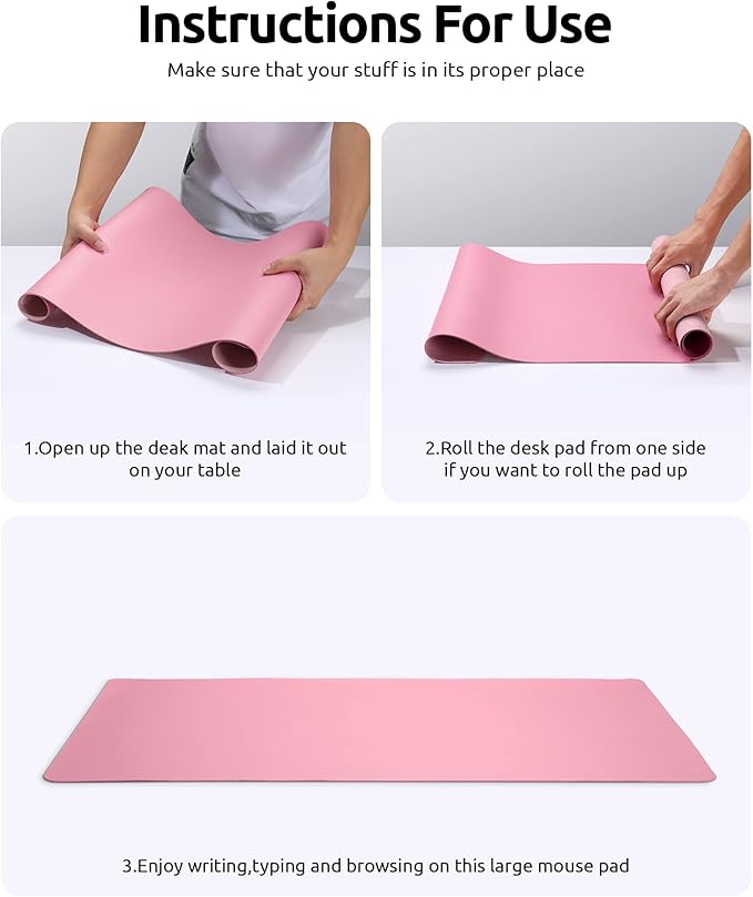 YSAGi Leather Desk Pad Protector, Large Mouse Pad, Non-Slip PU Leather Desk Blotter, Laptop Desk Pad/Mat, Waterproof Writing Pad for Office and Home (23.6" x 13.8", Pink)