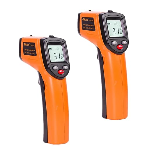 Elitech 2Pack Laser Temperature Gun, Non-Contact Digital Infrared Thermometer, Adjustable Emissivity, Backlight, Handheld for Grill, Meat, Candy, Automotive, HVAC Tools, -50~530°C(-58~986°F), DIT-220
