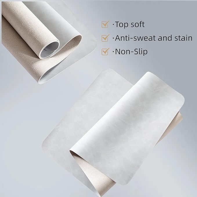 Leather Desk pad for Computer and laptops, Ideal for Gaming and Office use, Large Mouse pad and Keyboard mat,Desk mat for Man. A complimentary Wrist pad and Phone Stand.(Gray-White, 17.7" x 39.37)