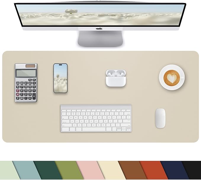 Small Desk Mat,Leather Desk Pad Protector,Desk Mouse pad,Office Desk mat,Laptop Mat for Desk, Non-Slip PU Leather Desk Blotter,Waterproof Desk Writing Pad for Office/Home(23.6"x13.8",Beige)