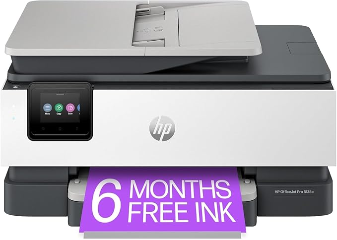 HP OfficeJet Pro 8138e Wireless All-in-One Color Inkjet Printer, Print, Scan, Copy, Fax, ADF, Duplex Printing Best-for-Home Office (Renewed Premium)