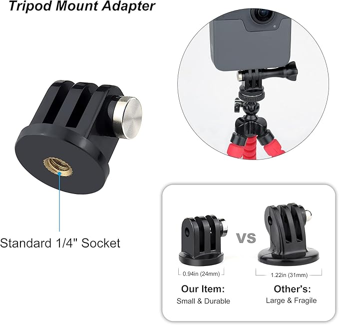 SOONSUN Tripod Mount Kit with 1/4"-20 Conversion Adapter and Cold Shoe Mount with 1/4" Thread, Compatible with GoPro Hero 13 12 11 10 9 8 7 6 5, DJI Osmo, AKASO, SJCAM, Insta360, DSLR Cameras