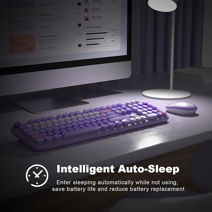 KNOWSQT Wireless Keyboard and Mouse Combo - Lovely Purple Rainbow Full-Sized Typewriter Colorful Keyboards, Round Keycap USB Plug Play Retro Cute Keyboards for Windows, Laptop, PC, Desktop, Computer