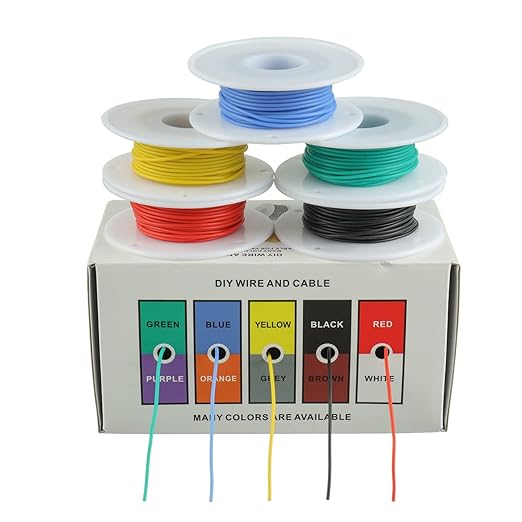 BOJACK 28 AWG Flexible Silicone Wire Electric Wire Hook up Wire Kit 300V Cables with Plus 20 φ2mm Heat Shrink Tubings and a Mini Wire Stripper(5 Colors 32.81Ft Each Color, 28AWG)