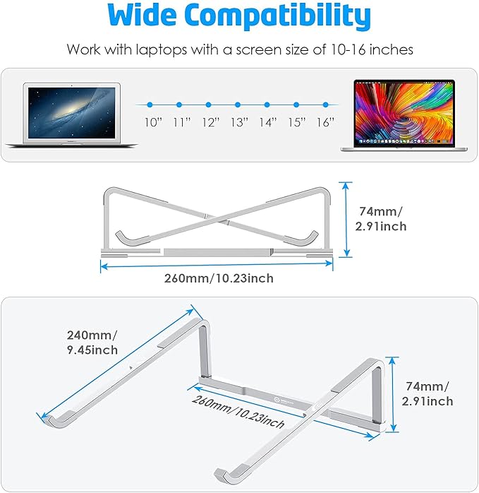 WixGear Laptop Stand for Desk - Foldable, Lightweight Aluminum Laptop Riser Holder, Portable Stand for 10-15.6” Laptops, Prevents Overheating with Non-Slip Rubbers, Travel-Friendly, Ergonomic Design