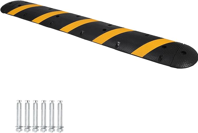 Heavy Duty Speed Bumps for Driveway, 84" Rubber Speed Bumps, 2 Channel Modular Traffic Speed Bump Hump Cable Protector Ramps for Asphalt Concrete Gravel Driveway Road with 2 End Caps, 6 Bolt Spikes