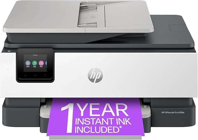 HP OfficeJet Pro 8139e Wireless All-in-One Color Inkjet Printer, Print, scan, Copy, fax, ADF, Duplex Printing Best-for-Home Office, 1 Year Instant Ink Trial Included
