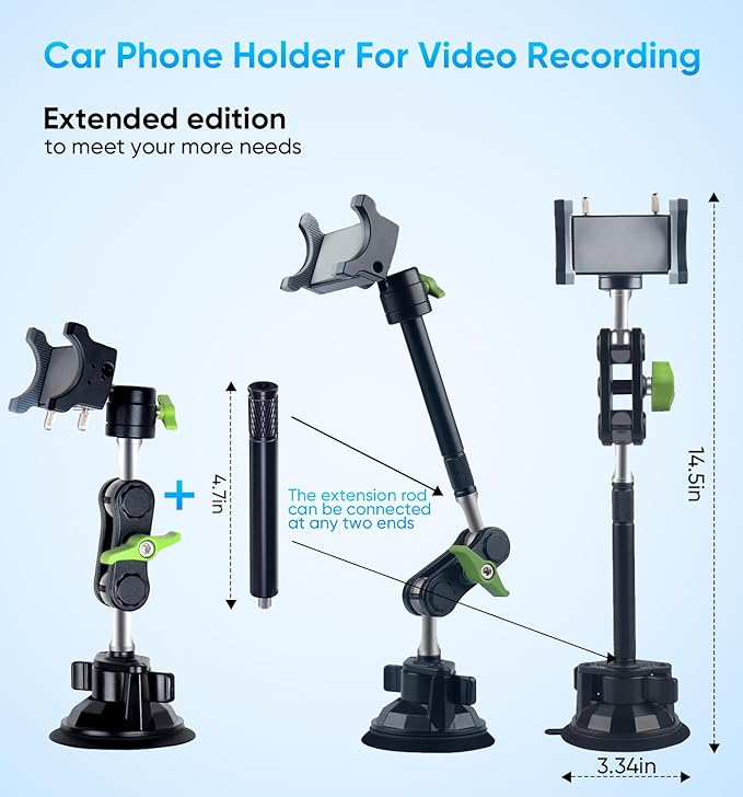 MAGIC JOHN Car Phone Holder, Ultra-Durable Mteal Phone Holders for Your Car, 360° Rotation Cell Phone Car Mount for Windshield, Suction Cup Car Phone Mount for iPhone Samsung All Smartphone