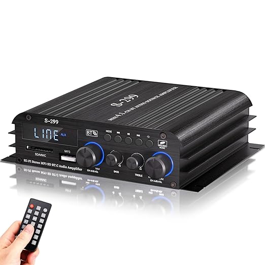 Facmogu S-299 4.1CH Bluetooth Power Amplifier with Active Subwoofer Output (NOT Passive Subwoofer), Max 800W RMS 40Wx4 Subwoofer Amplifier Hi-Fi Integrated Mini Speaker Amp Audio Sub Bass Amp