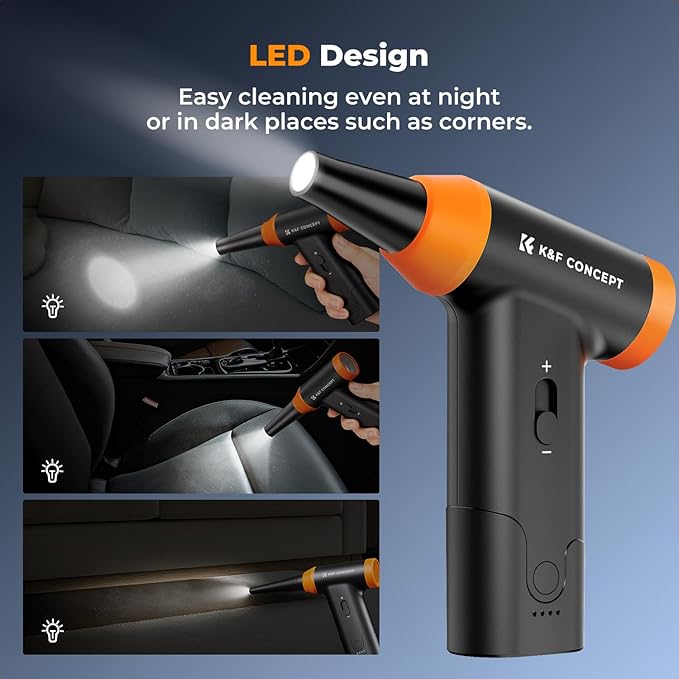K&F CONCEPT Blower & Suction 2 in 1 Compressed Air Duster, with LED Light,150000RPM Electric Air Duster, 3 Gear Adjustable&Portable, Dust Blower for Computer, Keyboard, House, Outdoor and Car