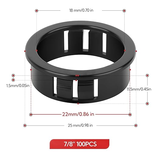 100PCS 7/8" Black Cable Snap Bushing Grommet, Snap in Cord Bushing Protect Cables