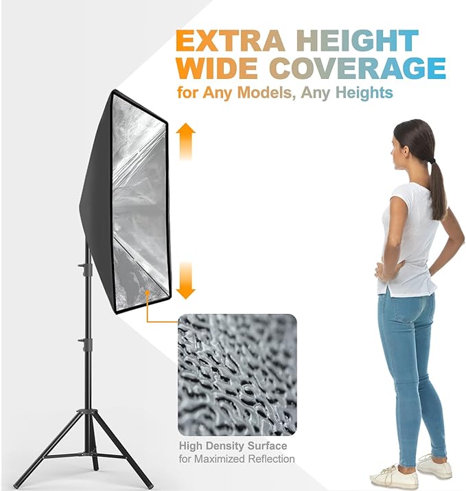 LimoStudio (LED Super Bright) 1600W Output Remote Control, 20 x 28 inch Softbox Continuous Lighting Kit, 3000K-6500K Adjustable Color Temperature, 7600 Lumen, CRI>95, Soft Box Light Diffuser, AGG3431