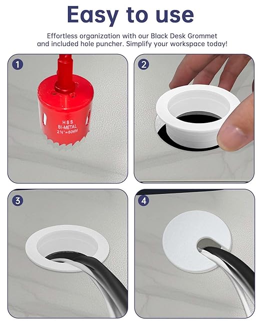 1-3/8 in. Hole Saw with 10PCS White Desk Grommet - Cable Management Kit for TV, Office, and Home Table - Hide Wires Behind Wall, TV Wall Cable Pass Through, Desk Cable Hole Covers