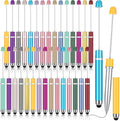 Qilery 30 Pcs Beaded Pens with Stylus Tips Plastic Beaded DIY Stylus 2-in-1 for Rubber Touch Screen Handwriting Ballpoint Pen 1.0mm, Black Ink, Office Supplies(Rainbow)