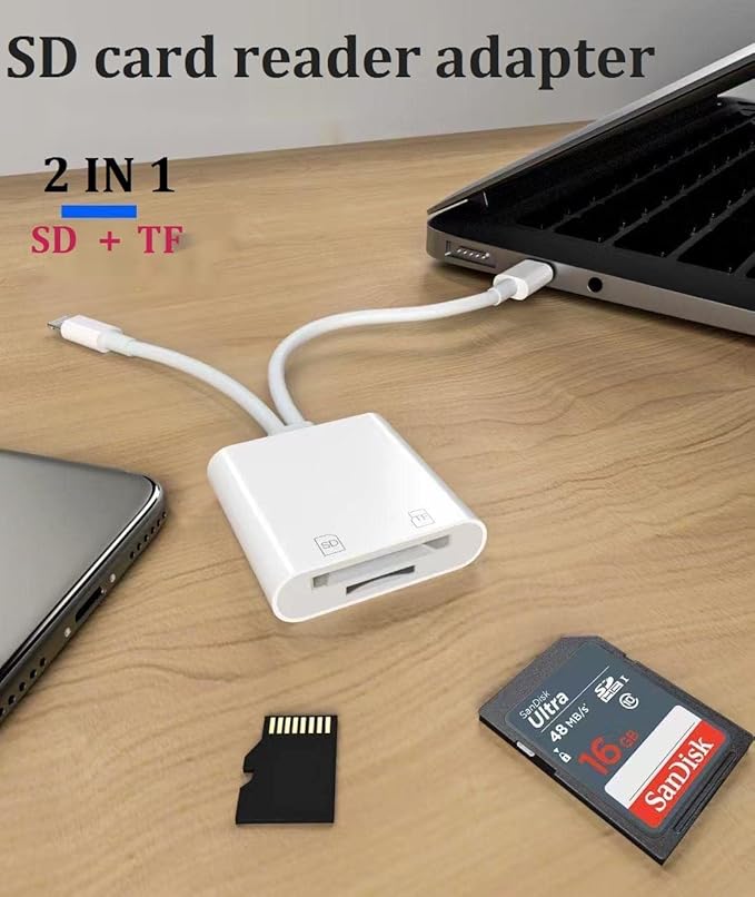 [Apple MFi Certified] iPhone SD Card Reader, 4 in 1 Cameras SD Reader with Dual Slot for MicroSD/TF, Photography Memory Card Trail Game Camera Viewer Adapter, Plug and Play for iPhone/iPad/iMac/DJI