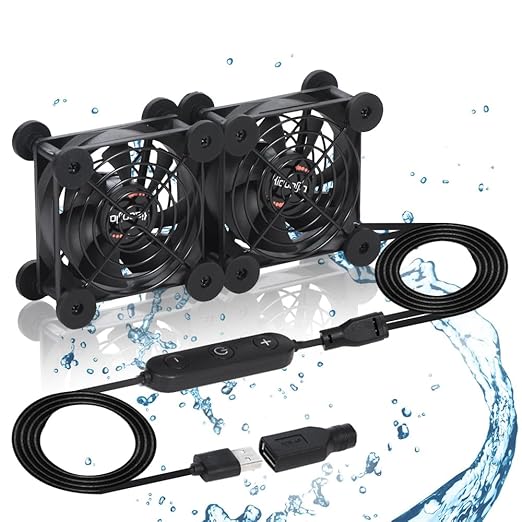 Dual 80mm Cooling Fan - 10-Speed USB 5V/DC 12V Power, IPX5 Waterproof for Tablet, TV, Router, Xbox, DVR, Computer Cabinet, Greenhouse & Kennel Component Cooling