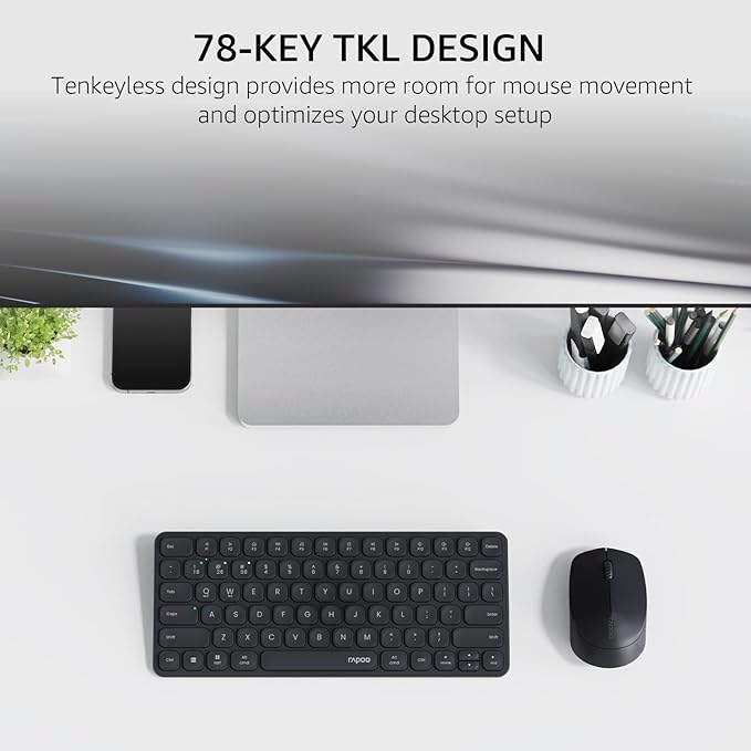 Rapoo 9010M Multi-Device Keyboard and Mouse Combo, 2.4GHz/Bluetooth 5.0/4.0 Wireless Keyboard & Mouse Set for Windows/Mac/Linux/Chrome, Support 4 Devices, Low-Profile Silent Click, Battery Powered