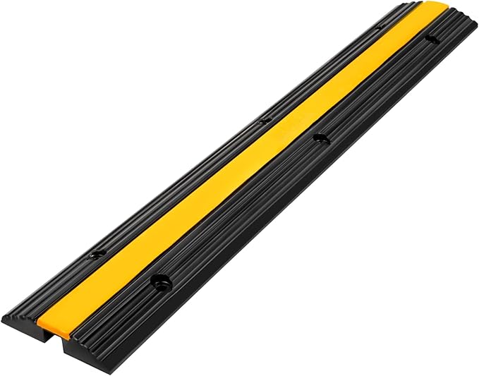 Happybuy 4 Pack of 1-Channel Rubber Cable Protector Ramps Heavy Duty 18000Lbs Load Capacity Cable Wire Cord Cover Ramp Speed Bump Driveway Hose Cable Ramp Protective Cover
