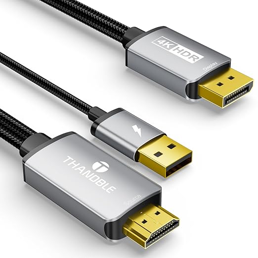 Active HDMI to DisplayPort Cable 6FT, 4K 60Hz 1080p 120Hz, Unidirectional HDMI Source to DP Monitor Display Port Cable Compatible for PC, Laptop, Computer, NVIDIA, AMD, PS5/4, Xbox