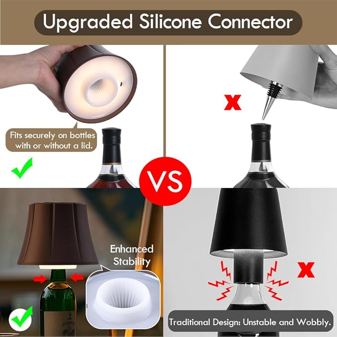 WILIT Wireless Bottle Lamp for Liquor Bottles, 3-Level Brightness Cordless Lamp Shades for Table Lamps, Battery Operated Night Light for Bedroom, Bar Decor, Living Room, Women Gifts, Gifts for Men