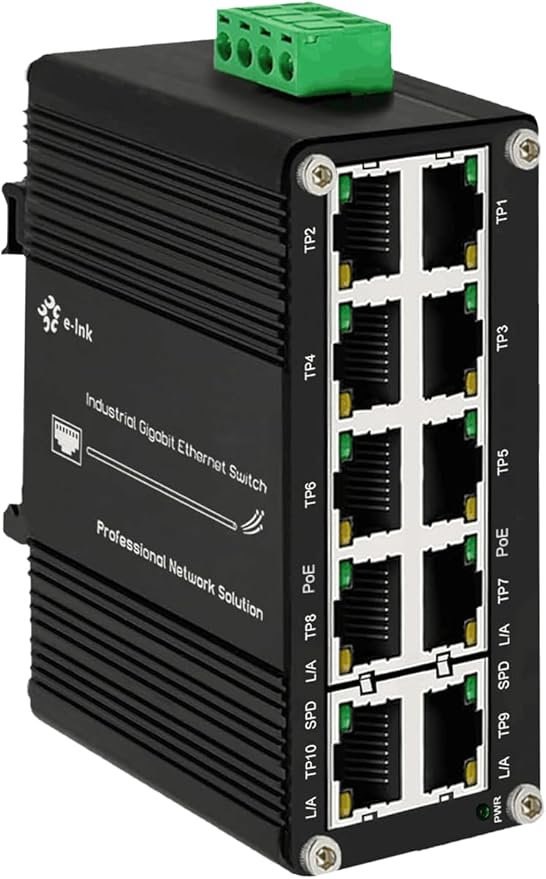 Mini Industrial 8-Port 10/100/1000T 802.3at PoE + 2-Port 10/100/1000T Din Rail Mount Compact Ethernet Switch, 48~57V DC Unmanaged Network Switch 20Gbps Switching Capacity