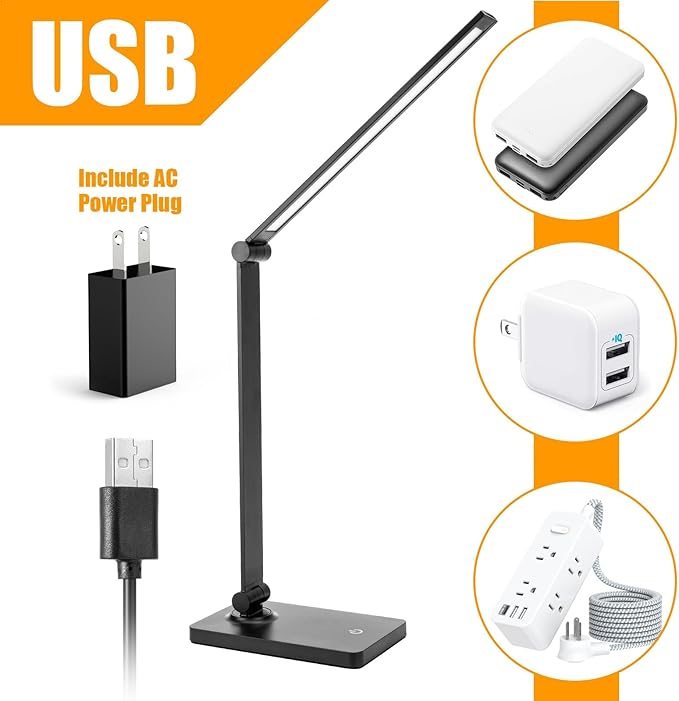 Rechargeable Desk Lamp LED Desk Lamps Eye-Caring Desk Lamps Dimmable Office Lamp with USB Chager Touch Control for Home Office Student Dormitory