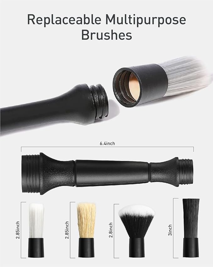 Fantasticlean 9PCS Car Interior Detailing Set, Microfiber Cloth & Applicator, Double-Head Detailing Brushes, Natural Bristles, Scratch-Free, Ultra-Soft for Seats Leather Care or Cleaning