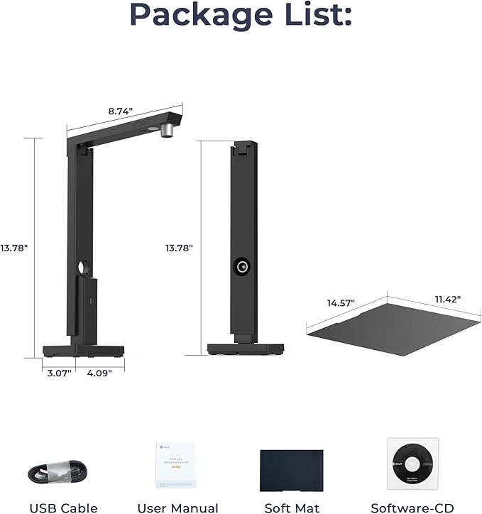 CZUR Portable 12MP Document Scanner, USB Document Camera, Fast Scan 1s/Page, Capture Size A4, OCR Function, Travel-Friendly Mobile Scanner for Mac & Windows, Lens1200 Pro (Not for Books)
