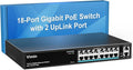 16 Port Gigabit PoE Switch with 2 Uplink Gigabit Ports, VIMIN 18 Port Unmanaged Ethernet PoE Switch with 250W Power, Support IEEE802.3af/at, VLAN, Metal Housing, 19 inch Rack-Mount, Plug & Play