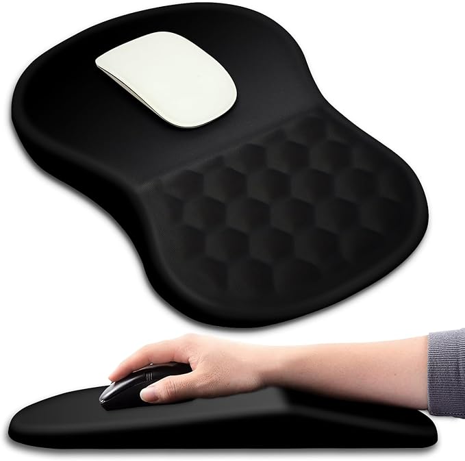 Hokafenle Ergonomic Mouse Pad Wrist Support with Massage Design, Wrist Rest Pain Relief Mousepad with Memory Foam&Non-Slip PU Base, Mouse Pads for Wireless Mouse & Desk (12x8 inch,Black)