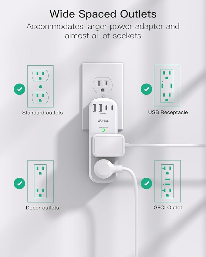 Surge Protector Outlet Extender with Rotating Plug, 6 AC Multi Plug Wall Outlets and 4 USB Ports, 1800 Joules, Swivel Power Strip Electrical Splitter for Home Decor Apartment Dorm Room Essentials