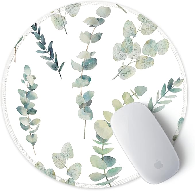 ITNRSIIET Round Mouse Pad with Stitched Edge Premium-Textured Waterproof Non-Slip Rubber Base Desktop Protection Mat Diameter 8.7 inches, Eucalyptus Branches