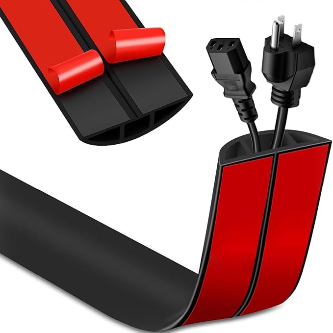 4ft Floor Cord Cover,Cord Hider Floor Black,Extension Cable Cover Power Cord Protector Floor,Floor Cable Management Prevent Cable Trips,Cord Protector Cord Cavity:0.47" (W) x 0.24" (H)