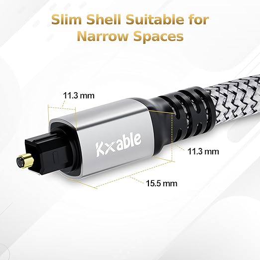 Optical Audio Cable 20 FT, Digital Audio Cable, Toslink Fiber Optic Cord, [Nylon Braided, Slim Aluminum Shell, Gold Plated Connector], for Home Theater, Sound Bar, PS4, Xbox, TV and More