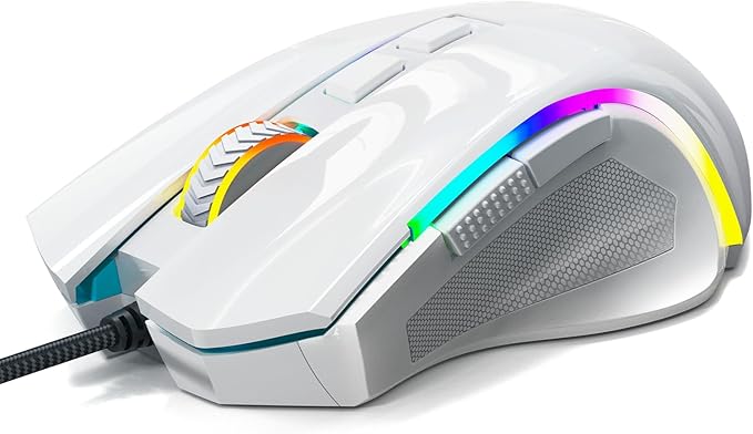 Redragon M602 Gaming Mouse, Ergonomic RGB Gaming Mouse Wired with 7200 Adjustable DPI, 9 Programmable Buttons, Professional Software for Gamer Office [White]