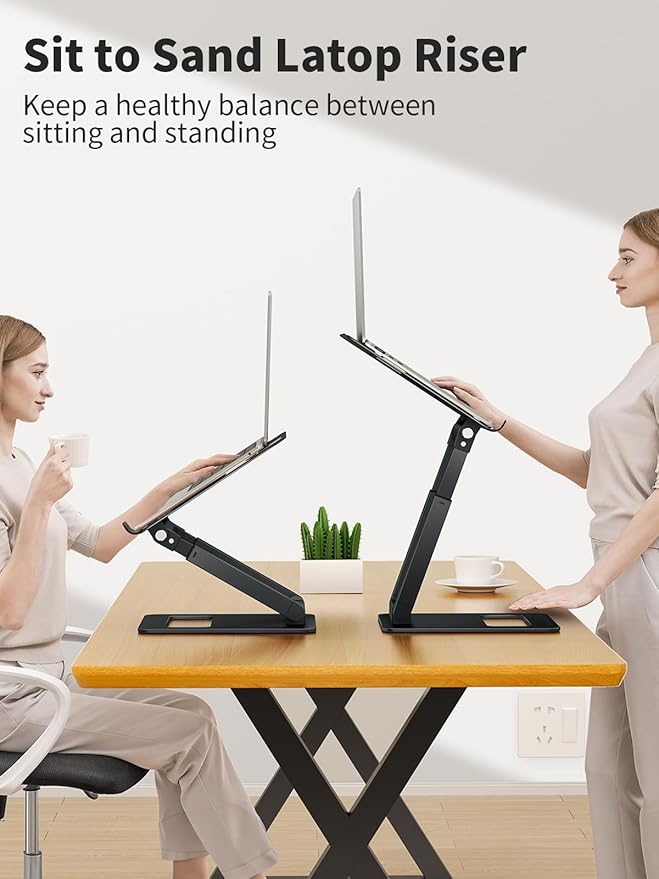 tounee Laptop Stand for Desk Adjustable Height, Telescopic Computer Stand with Pull Out Design Ergonomic Laptop Riser Fits All Laptops 10-17"-Black