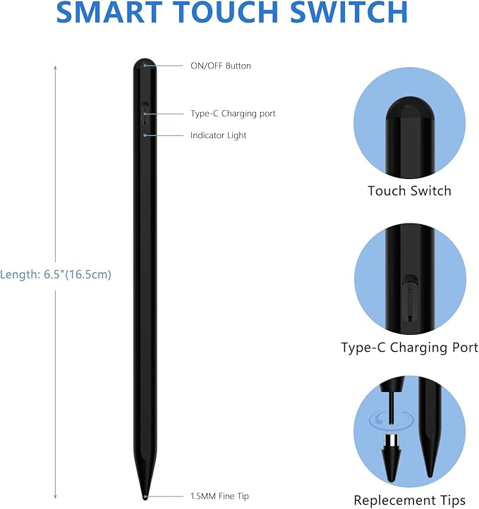 Stylus Pen for iOS&Android Touch Screens, Active Pencil for Samsung, Smart Digital Stylus Pens for Lenovo/Huawei/Vivo/Mi and Other Tablets, iPhone/Samsung/Google Pixel Smart Phones Drawing&Writing