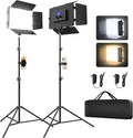 2 Pack Led Video Light Panel Light with Barndoor, 8000mAh Rechargeable Camera Light with 79'' Stand, Photo Studio Lighting kit for Video Recording Live Streaming Outdoor Indoor Photography