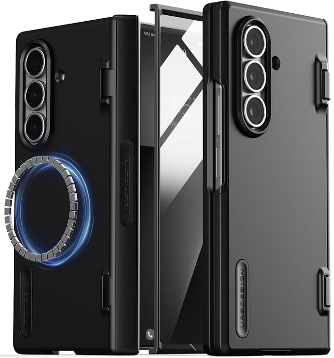 VRS DESIGN Terra Guard Modern for Galaxy Z Fold 7 (2025) – Magnetic Phone Case with Built-in Screen Protector, Rugged Dual Layer Protection & Spring-Loaded Hinge Cover (Matte Black)