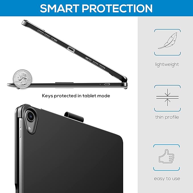 Touchpad Keyboard Case for iPad (A16) 11th Gen 2025/iPad 10th Generation 2022, Backlit Trackpad Keyboard Folio Smart 360° Rotatable Stand Cover with Pencil Holder, Silver
