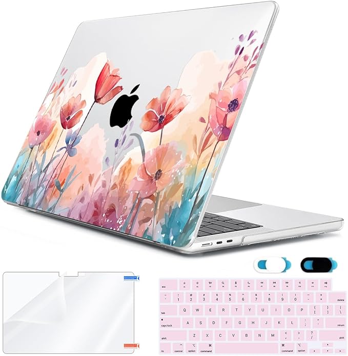 Compatible with MacBook Air 13.6 inch Case 2025 2024 2023 2022 Release M4 A3240 M3 A3113 M2 A2681 with Touch ID, Plastic Hard Shell Case&Keyboard Cover&Screen Film&Webcam Cover, Garden Floral
