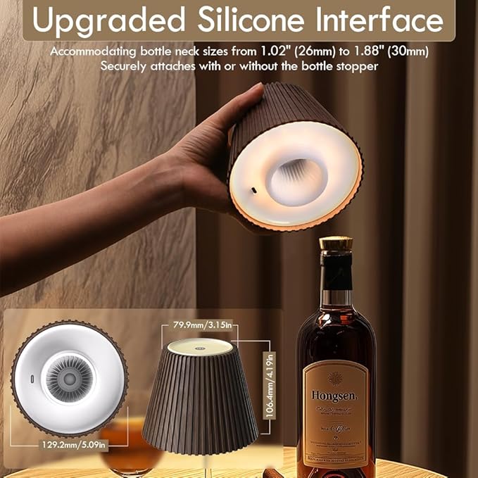 WILIT Wireless Bottle Lamp, 3-Level Brightness Rechargeable Cordless Table Lamp Shades, Night Light, Battery Operated Lamp for Bedroom, Bar Decorations for Home, Gifts for Mom Dad