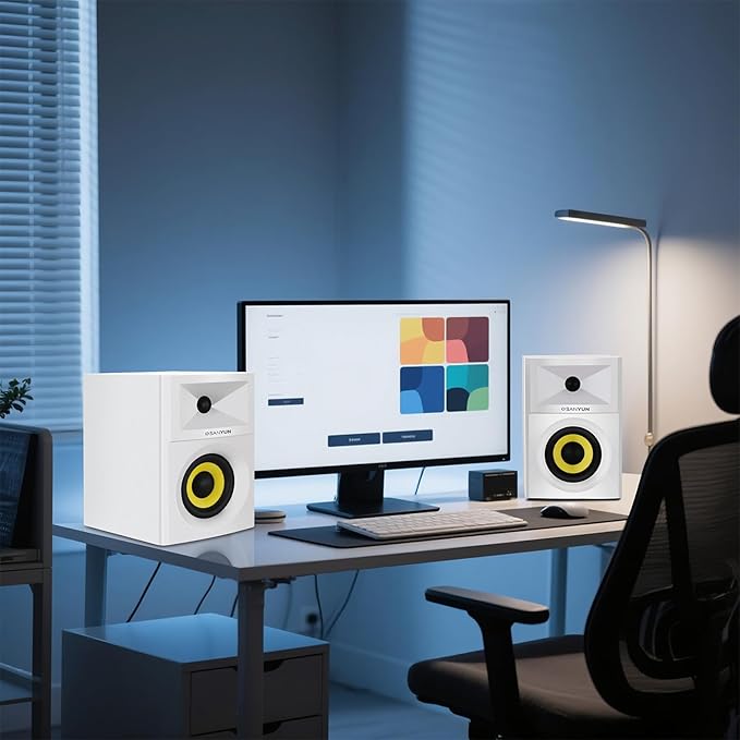 SW205 4" Bookshelf Speakers | Immersive HiFi Audio with Virtual Surround | Flagship DAC/DSP Engine | Geometric Diffusion Cabinet | 80W, Bluetooth 5.4/Optical/AUX Inputs, Wireless Remote, White
