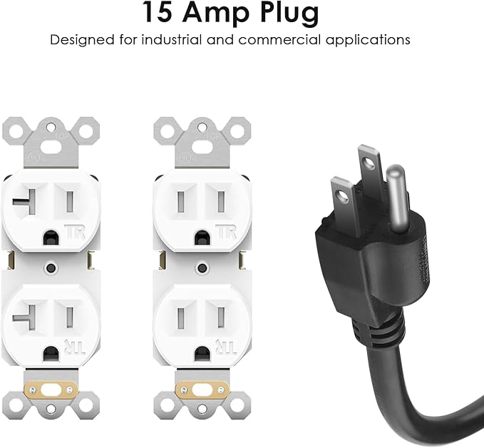 JUNNUJ 20 Amp Power Strip Surge Protector 4800J, Heavy Duty 8 Outlet Metal Multi Angle Mount, 20A Garage Power Strip Shop 6-20R T-Slot, 5-15P Plug 12 Gauge Extension Cord 15ft for Appliance