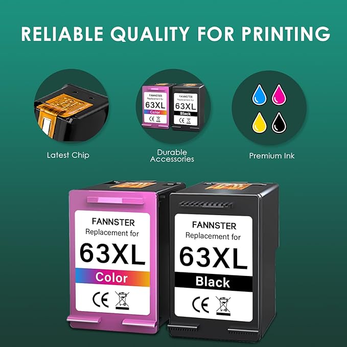 63XL Ink Cartridges Black and Color Replacement for HP Ink 63 XL 63xl Black Ink Cartridge Work with HP63 3830 4650 4652 4655 5200 5252 5255 5258 4520 4512 1112 2132 3630 3632 Printers 2PK
