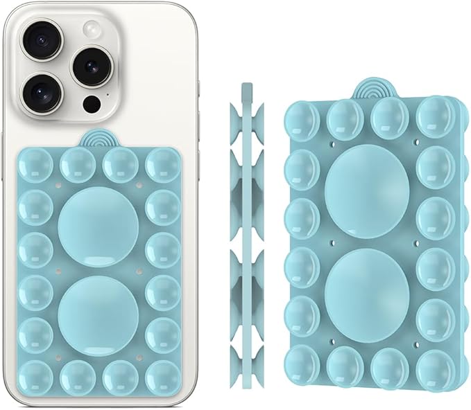 Silicone Suction Phone Holder Mount,Silicon Adhesive Phone Accessory for iPhone and Android, Hands-Free Mirror Shower Phone Holder,TikTok Videos and Selfies (Sky Blue 2Pack, Double Sided)