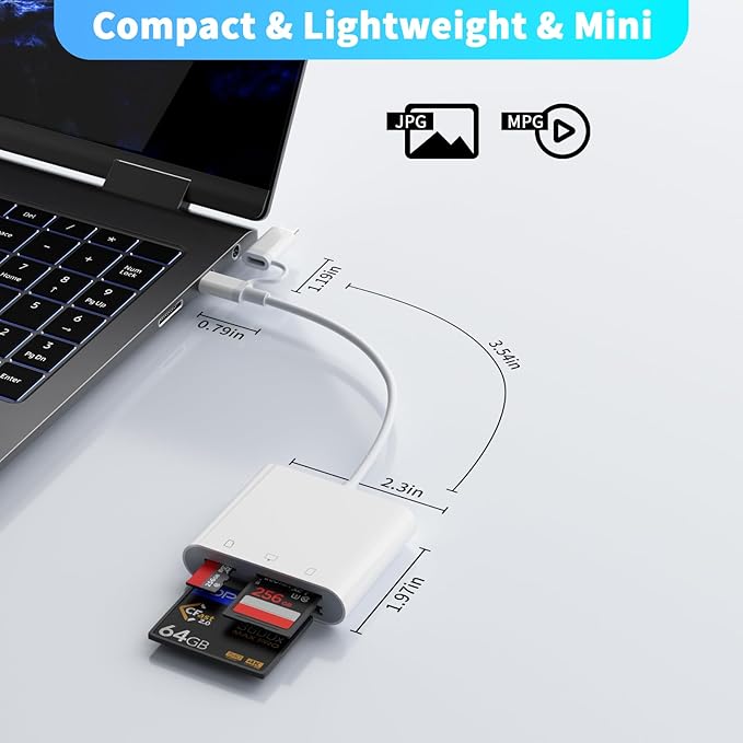 Lightning and USB C SD Card Reader for iPhone iPad Mac Android Phone Laptop, 3 in 2 Memory Card Reader Supports Compact Flash SD Micro SD CF Card, Digital Camera Adapter Plug and Play