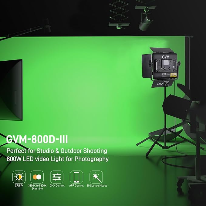 GVM 800D RGB LED Video Light, 2026 Upgraded Panel Light with Optical Lens & 6X Brighter (19500 Lux/0.5m), 3200K-5600K Bi-Color, 20 Scene Modes & CRI97+, Studio Lights, Photography Lighting, 3-Packs